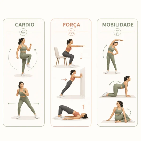 Examples of exercises at home for strength, cardio and mobility