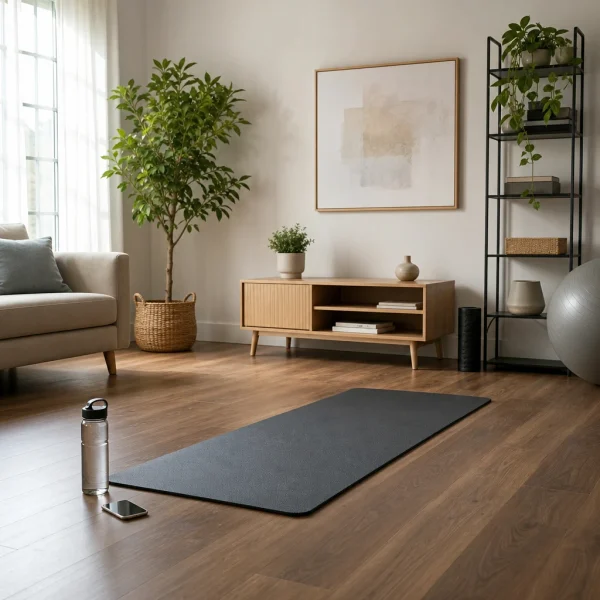 Person preparing a safe area for home training