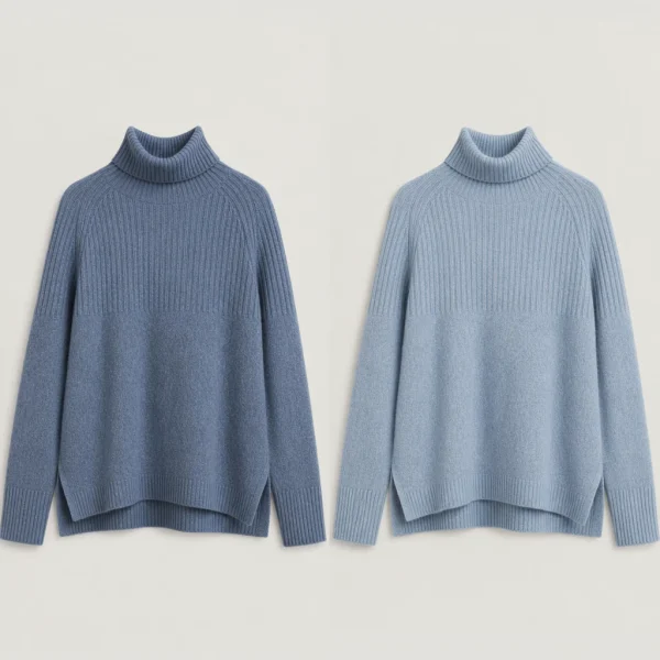Comparação visual das cores Azul e Haze blue da camisa de malha vertical